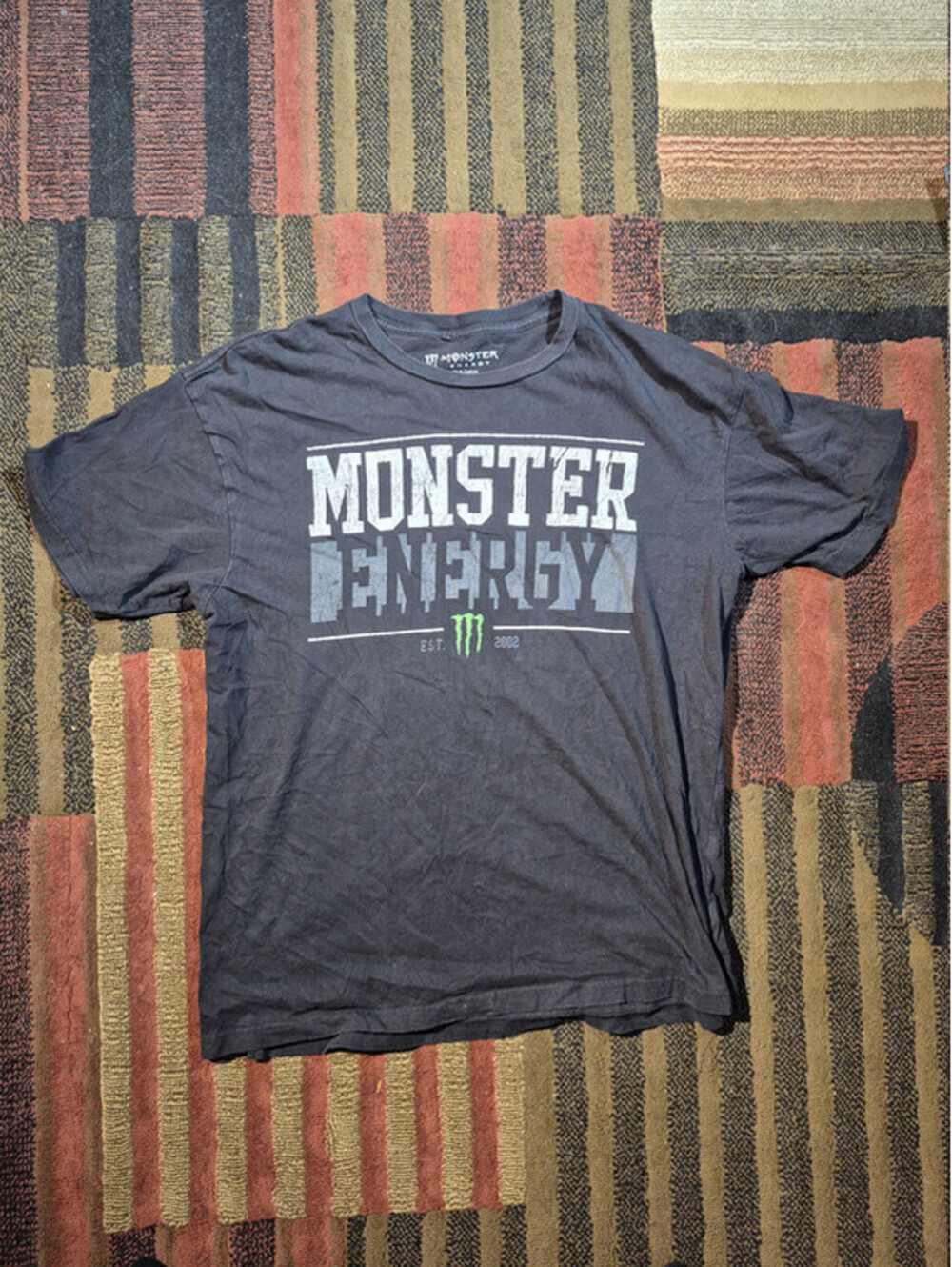 Monster Energy T-Shirt Men's L Black Gray Spell Out Green